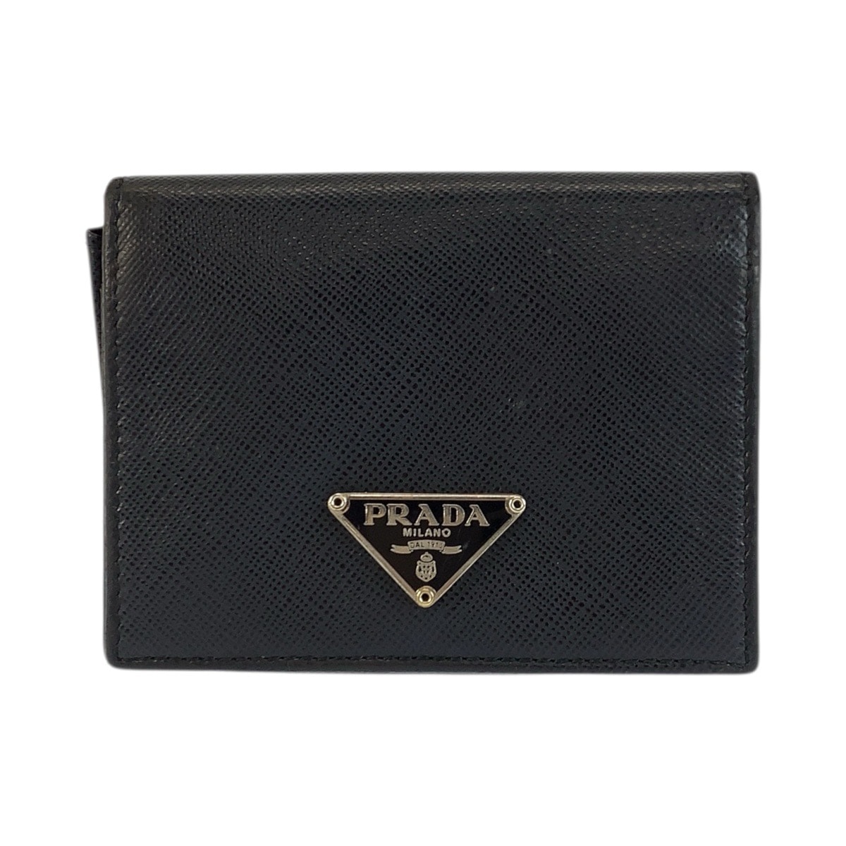 PRADA プラダ サフィアーノ 三角ロゴプレート ブラック 黒 シルバー金具 レザー カードケース 名刺入れ 601964 【中古】
