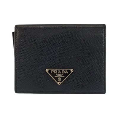 PRADA プラダ サフィアーノ 三角ロゴプレート ブラック 黒 シルバー金具 レザー カードケース 名刺入れ 601964 【中古】
