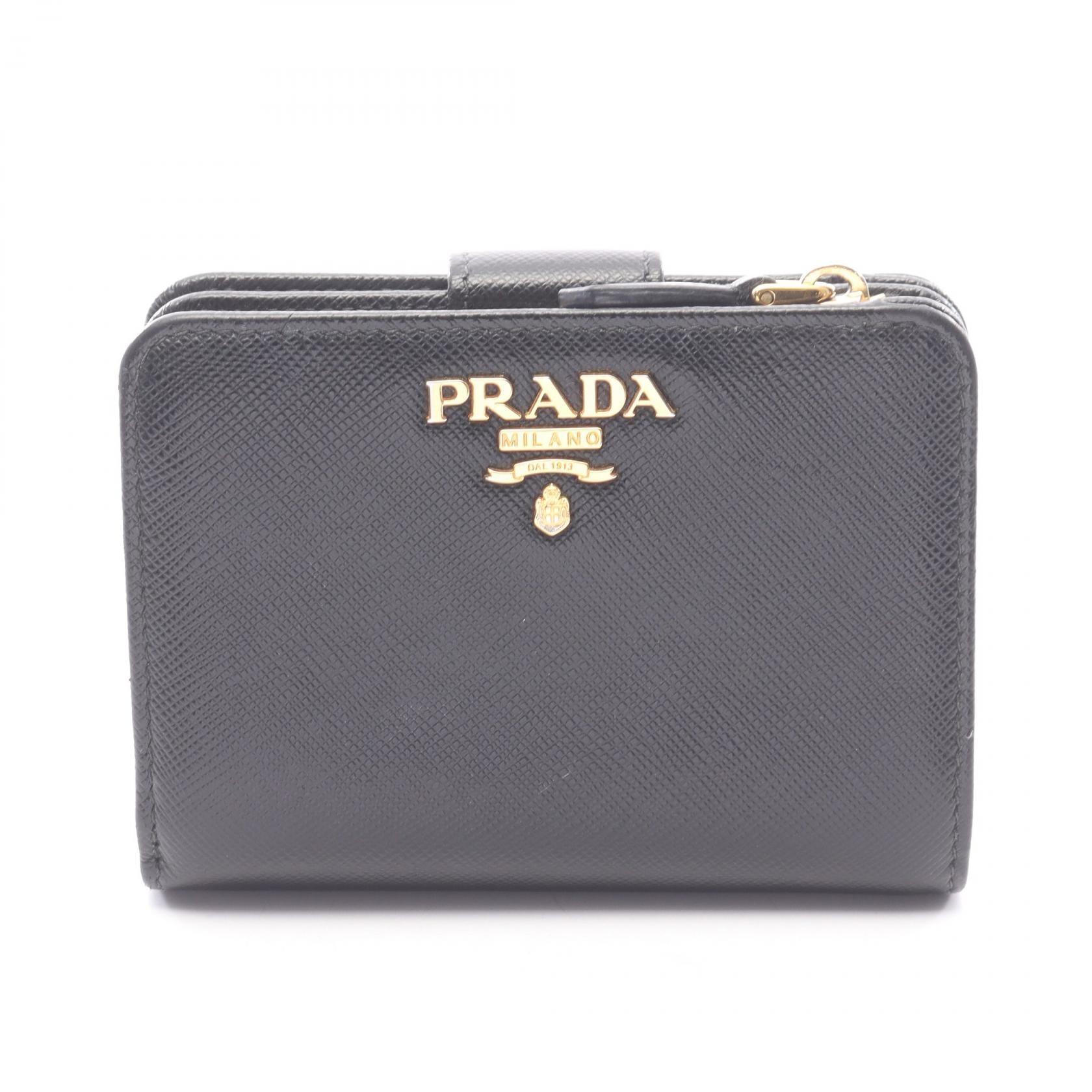 プラダ PRADA SAFFIANO MULTIC 二つ折り財布 財布 サフィアーノレザー レディース ブラック系 1ML018 【中古】