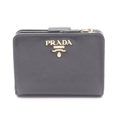 プラダ PRADA SAFFIANO MULTIC 二つ折り財布 財布 サフィアーノレザー レディース ブラック系 1ML018 【中古】