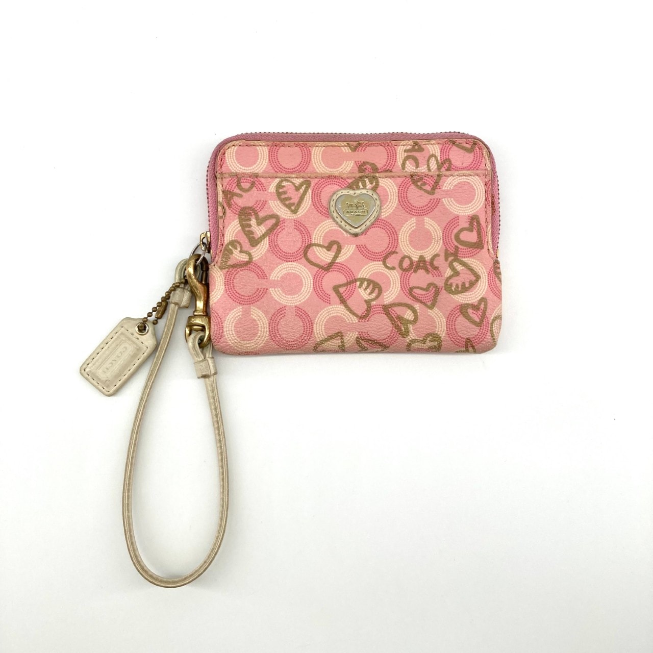 COACH(コーチ) ウェイバリー ハーツ グラフィティ加工 リストレット ポーチ ピンク×ゴールド