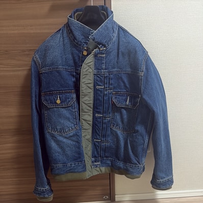 sacai x LEVI'S Men's Denim x Nylon Twill Reversible Blouson "Blue/Khaki" 25-03707M