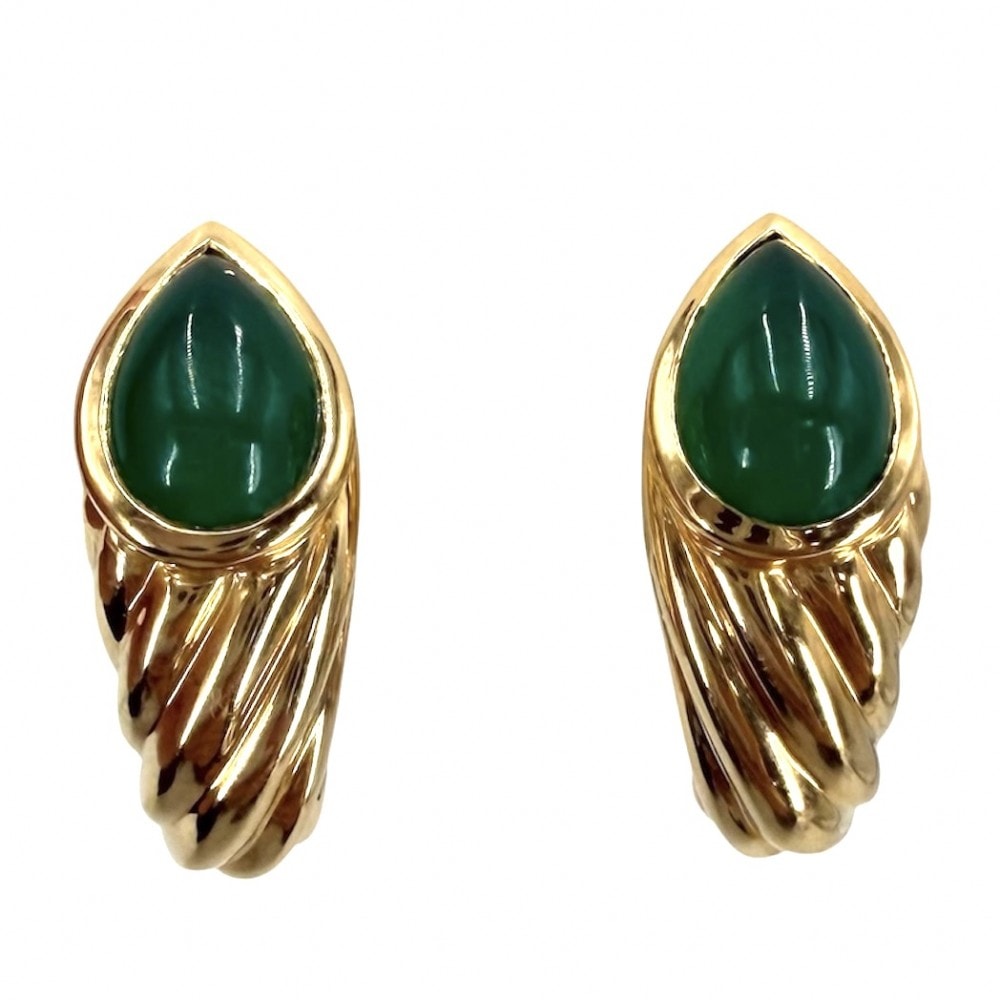 Boucheron ブシュロン イヤリング ツイスト セルパンボエム アクセサリー ジュエリー Au750 18金YG K18イエローゴールド カルセドニー グリーン 緑 レディース 約14.6g【中古品】