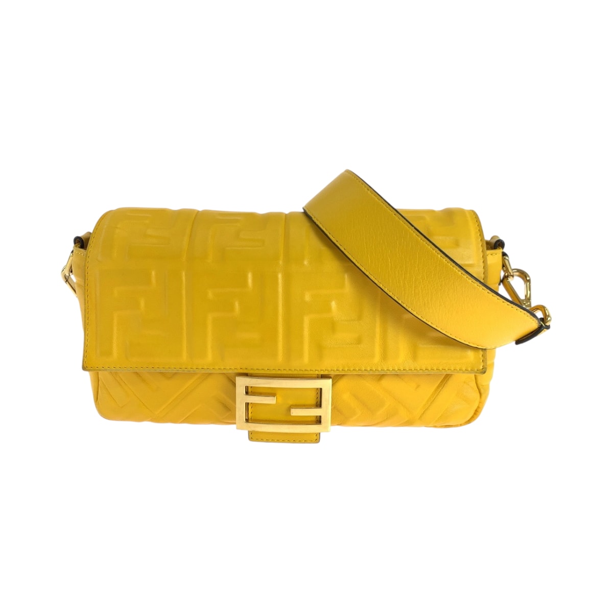 美品 FENDI フェンディ ズッカ マンマバケット イエロー ゴールド金具 レザー ショルダーバッグ メッセンジャーバッグ 502501 【中古】