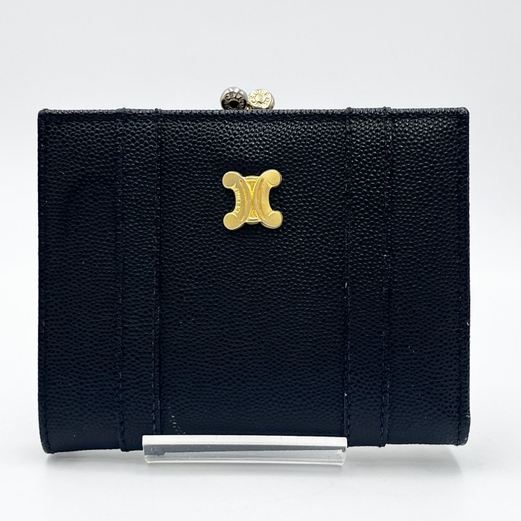 CELINE(セリーヌ)トリオンフ ヴィンテージ がま口財布 コインケース ブラック レザー ゴールド金具 レディース【中古】