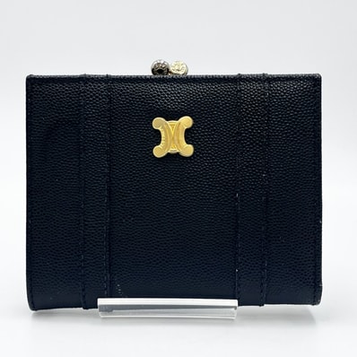CELINE(セリーヌ)トリオンフ ヴィンテージ がま口財布 コインケース ブラック レザー ゴールド金具 レディース【中古】