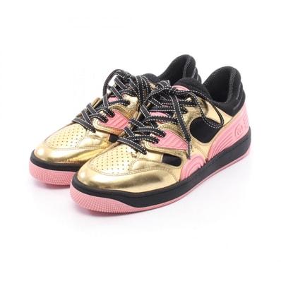 グッチ GUCCI BASKET LOW スニーカー 靴 レザー ラバー / ファブリック レディース ゴールド系 / ピンク系 / ブラック系 【中古】