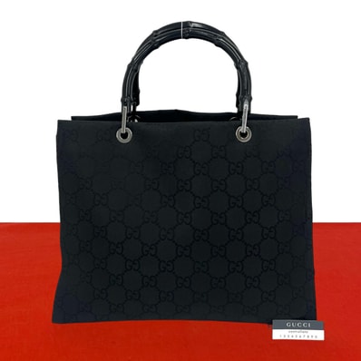 GUCCI グッチ バンブーライン GG ロゴ 柄 キャンバス ハンドバッグ ブラック
34197