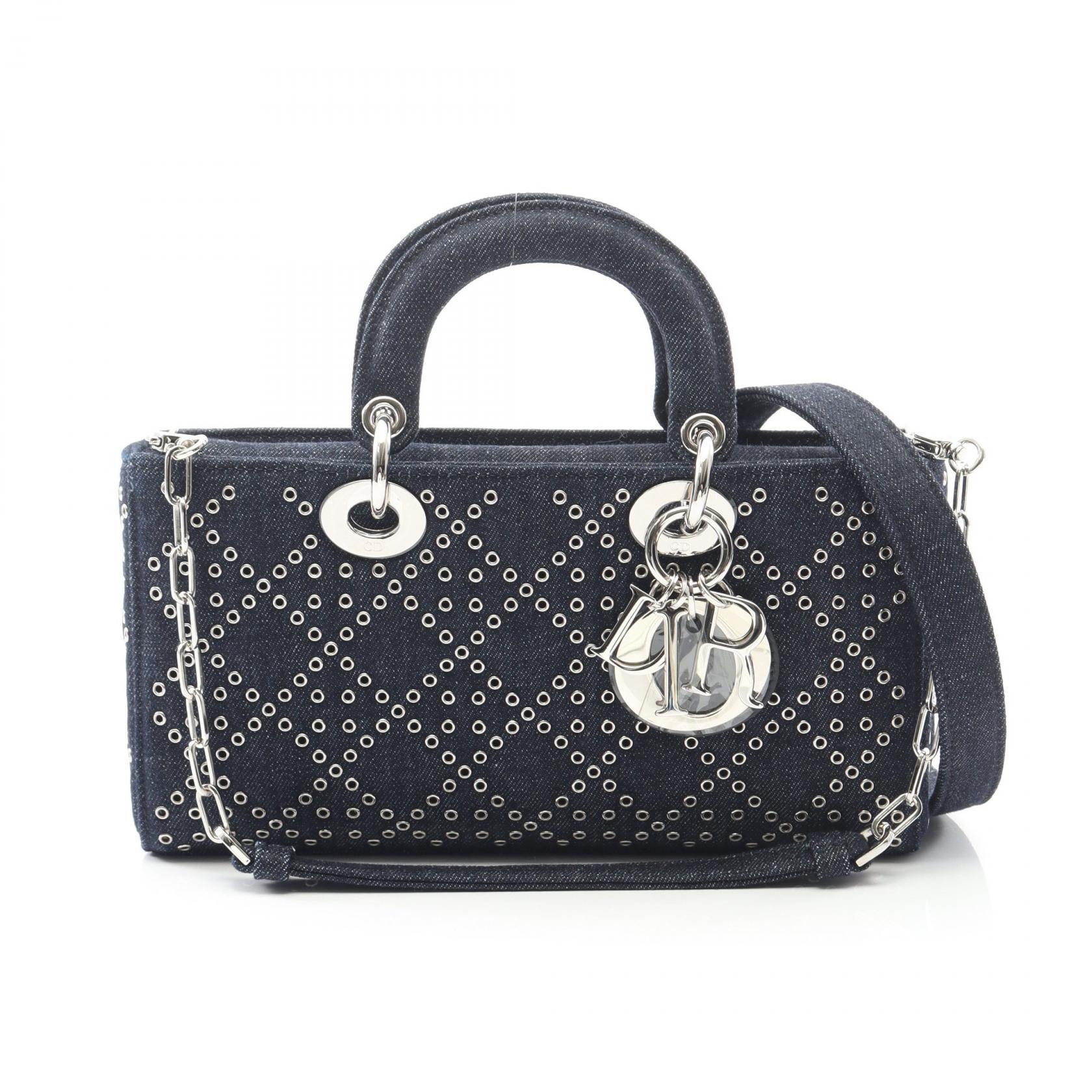 ディオール Dior Lady D-Joy ミディアム ハンドバッグ バッグ デニム レディース ネイビー系 【中古】