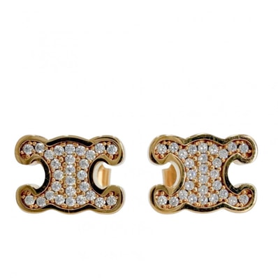 CELINE セリーヌ ピアス トリオンフ アクセサリー ラインストーン ゴールド レディース 約2.7g 美品【中古品】