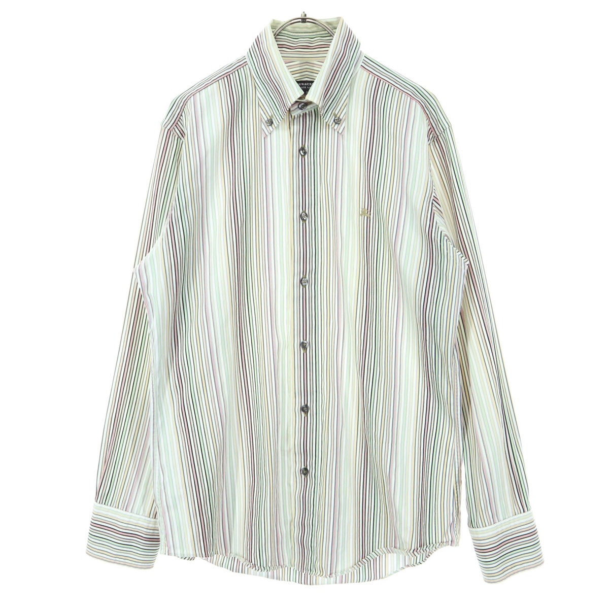 BURBERRY BLACK LABEL バーバリーブラックレーベル 日本製 ストライプ柄 長袖 ボタンダウン コットンシャツ 2 ホワイト系 株式会社三陽商会