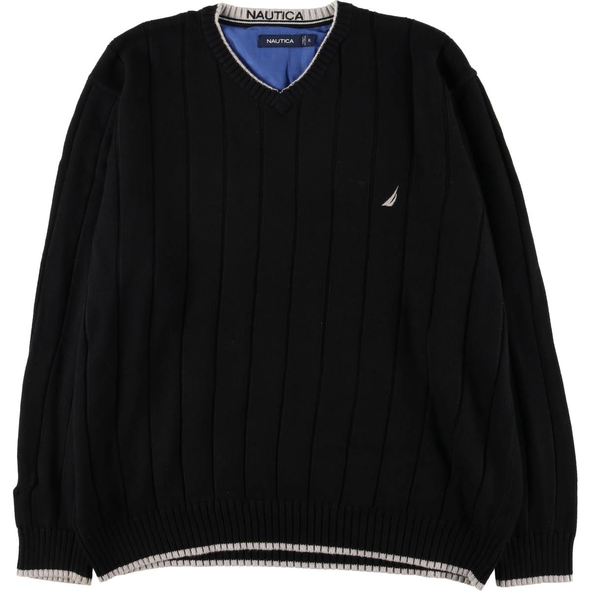 古着 00年代 ノーティカ NAUTICA ストライプ柄 Vネック コットンニットセーター メンズXL相当/eaa589712