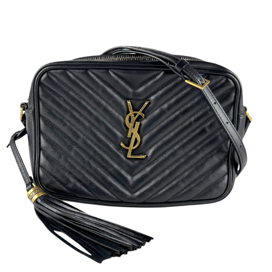 サンローラン SAINT LAURENT 斜め掛けショルダーバッグ ルー レザー ブラック ゴールド レディース【中古】 z8354