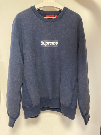 Supreme Washed Box Logo Crewneck "Navy"