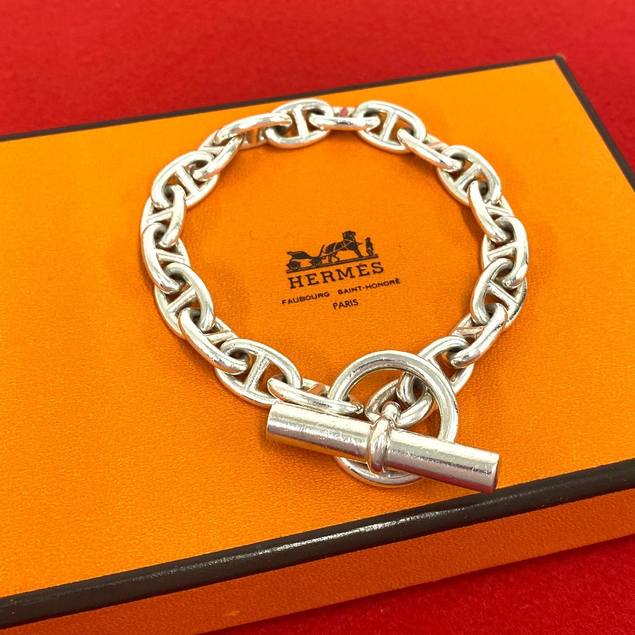 HERMES エルメス シェーヌダンクル MM 19コマ ブレスレット 筆記体ロゴ シルバー925 ブレスレット シルバー
 35029