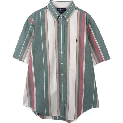 古着 ラルフローレン Ralph Lauren マルチストライプ 半袖 ボタンダウン ストライプシャツ メンズXL相当/eaa665088