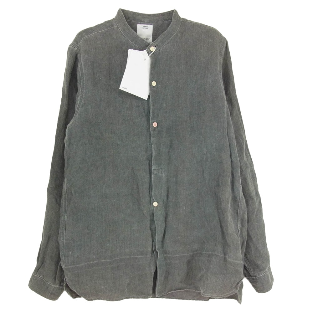 VISVIM ビズビム 長袖シャツ 14SS 0114105011017 LONG RIDER SHIRT L/S HERRINGBONE ヘリンボーン ロング ライダー スタンドカラー リネン 長袖 シャツ グレー系 2【美品】【中古】