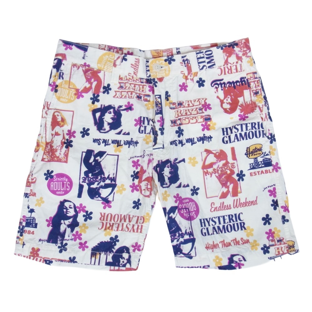 HYSTERIC GLAMOUR ヒステリックグラマー ショートパンツ 0232AM03 ガール総柄 ショートパンツ ハーフパンツ ホワイト系 M【中古】