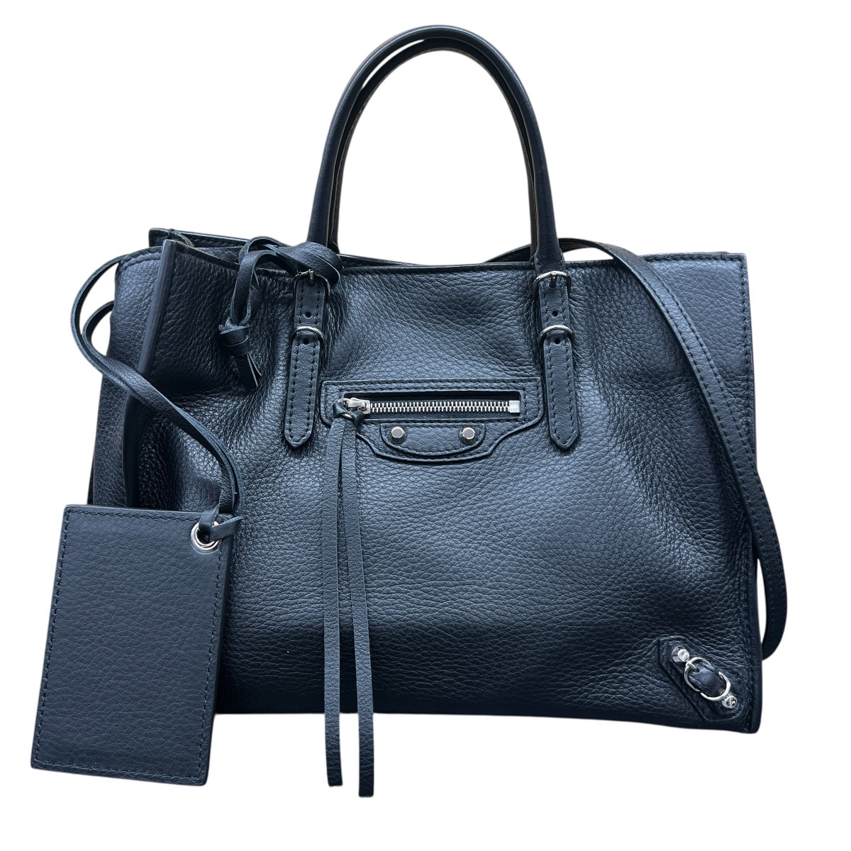 BALENCIAGA 極美品 バレンシアガ ペーパー A6 ジップアラウンド 2way ハンドバッグ ショルダーバッグ 370926 レザー ブラック シルバー金具 クロスボディ トートバッグ ビジネスバッグ Y2K Aランク 中古 鑑定済 バレンシアガバッグ