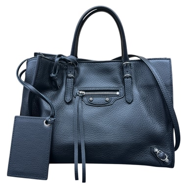 BALENCIAGA 極美品 バレンシアガ ペーパー A6 ジップアラウンド 2way ハンドバッグ ショルダーバッグ 370926 レザー ブラック シルバー金具 クロスボディ トートバッグ ビジネスバッグ Y2K Aランク 中古 鑑定済 バレンシアガバッグ