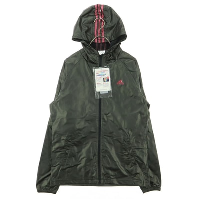 未使用 adidas アディダス ワンポイントロゴ バイカラー 長袖 ジップ ナイロンジャケット L ブラック フーディー