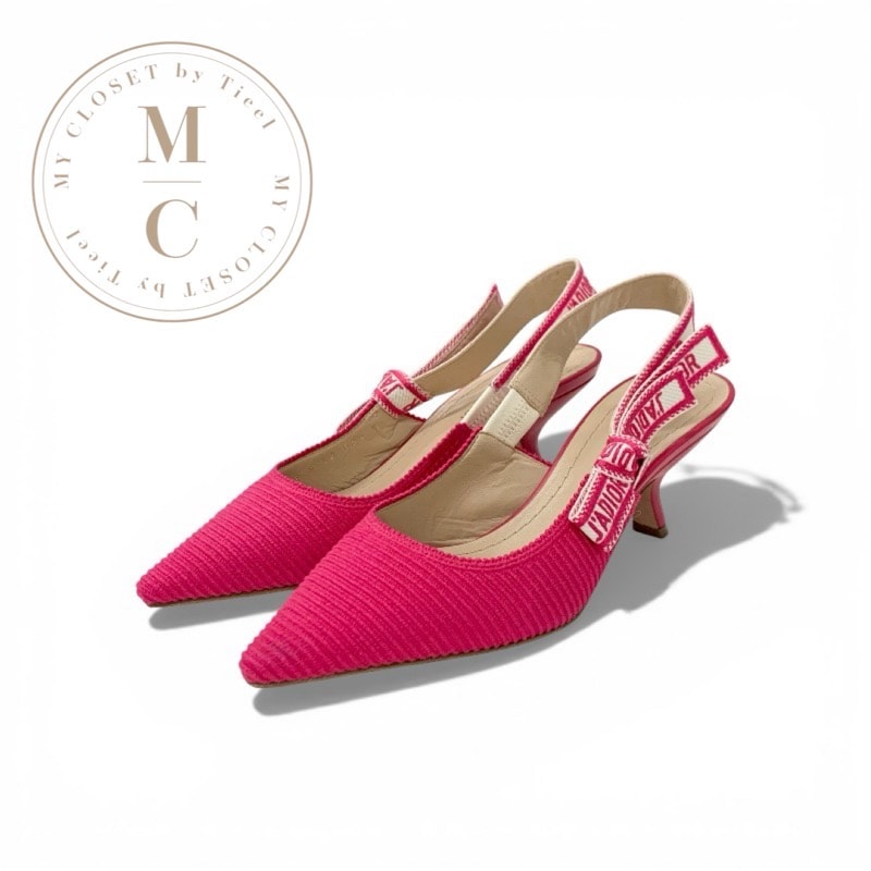 クリスチャンディオール CHRISTIAN DIOR JADIOR パンプス 靴 シューズ ファブリック ピンク ホワイト スリングバック ジャディオール