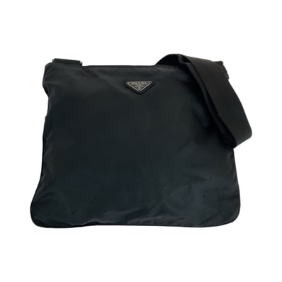 PRADA プラダ テスート 三角ロゴプレート ブラック 黒 シルバー金具 ナイロン ショルダーバッグ ポシェット 602966 【中古】
