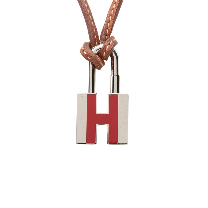 エルメス カデナ Hモチーフ ネックレス シルバー ブラウン メタル レザー レディース HERMES 【中古】