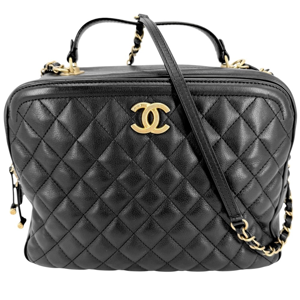 CHANEL シャネル 2WAY マトラッセ バニティバッグ チェーンショルダーバッグ ハンドバッグ 肩掛け 斜め掛け レザー    ブラック 黒 ゴールド金具 レディース【中古品】