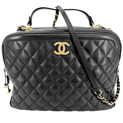 CHANEL シャネル 2WAY マトラッセ バニティバッグ チェーンショルダーバッグ ハンドバッグ 肩掛け 斜め掛け レザー ブラック 黒 ゴールド金具 レディース【中古品】