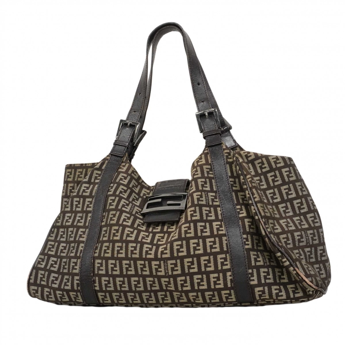 ★SALE【6db2177】フェンディ ハンドバッグ ズッキーノ ナイロンキャンバス ブラウン シルバー金具【中古】レディース