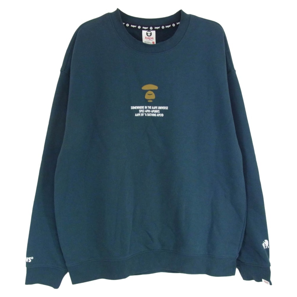 A BATHING APE アベイシングエイプ スウェット AAPSWMA323XXL 【フェイクバスターズ鑑定済】AAPE Basic Army Tape Crew エーエイプ ベーシック アーミー タイプ クルー スウェット グリーン系 L【中古】