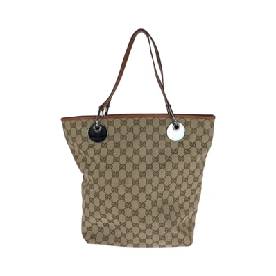 美品 GUCCI グッチ ブラウン シルバー金具 GGキャンバス トートバッグ ショルダーバッグ 506669 【中古】