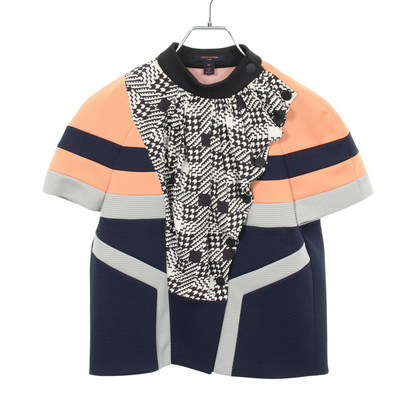 ルイ・ヴィトン LOUIS VUITTON 切替 半袖 カットソー 衣料品 トップス シルク ウール ポリエステル レディース ネイビー系 / マルチカラー RW182B ILZ FFTS93 【中古】