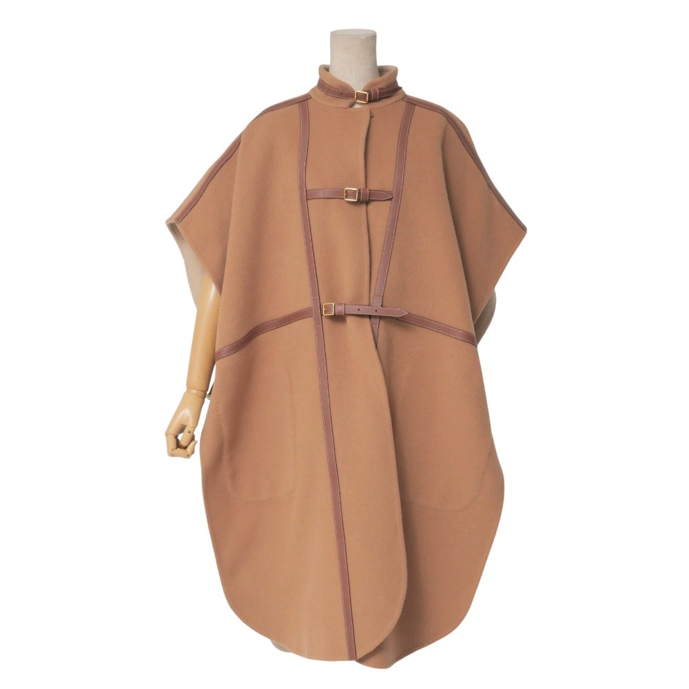 ■美品■BURBERRY バーバリー コート サイズXS/S ケープコート レザートリム ブランド古着【中古】20251231/RA7061
