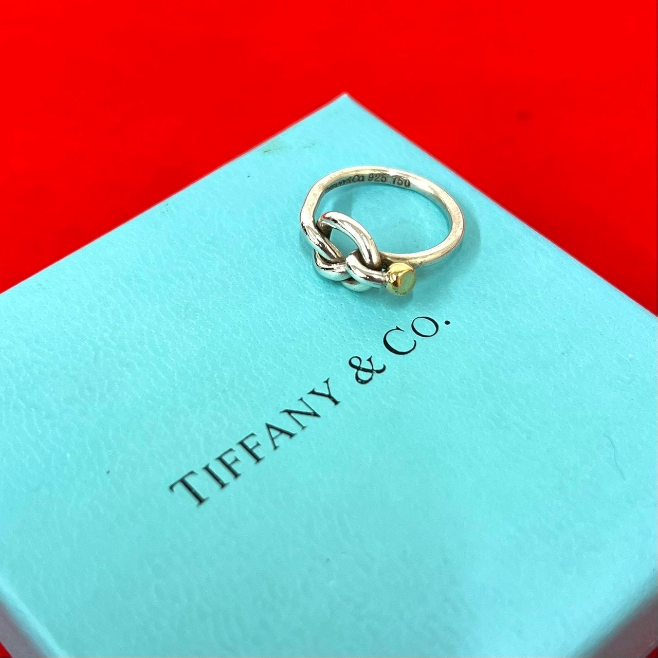 TIFFANY&Co. ティファニー フック&アイ ラブノット シルバー925 K18イエローゴールド リング・指輪 10号 シルバー
 100-2