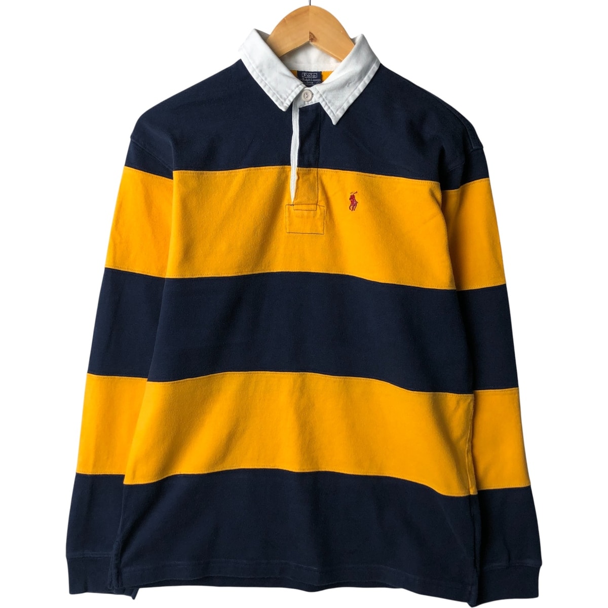 古着 ラルフローレン Ralph Lauren POLO by Ralph Lauren ボーダー柄 長袖 ラガーシャツ メンズL相当/eaa594604