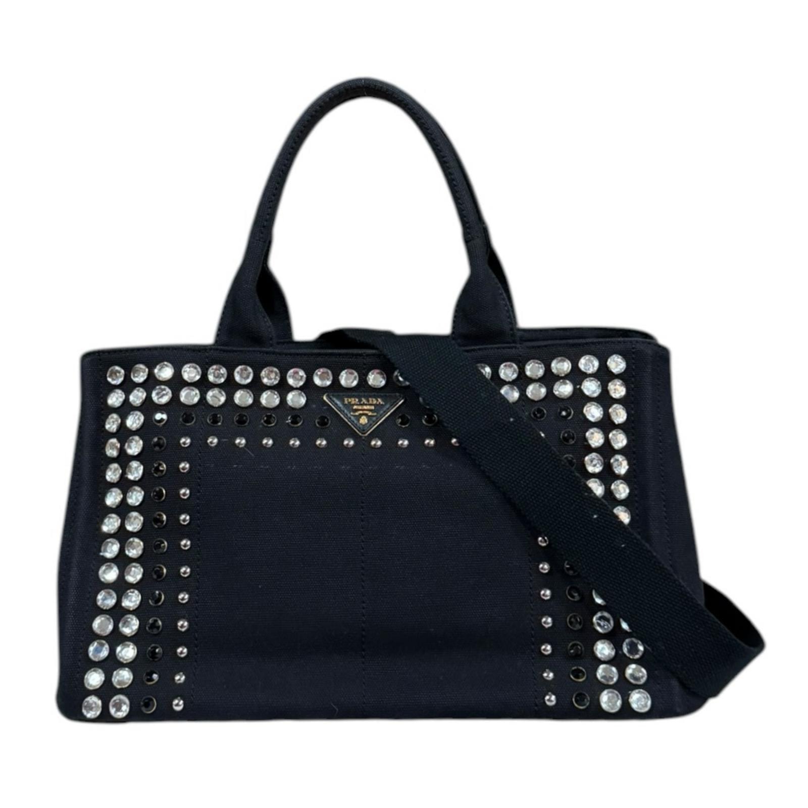 プラダ カナパトートM ショルダーバッグ キャンバス BN2642O ブラック レディース PRADA  中古