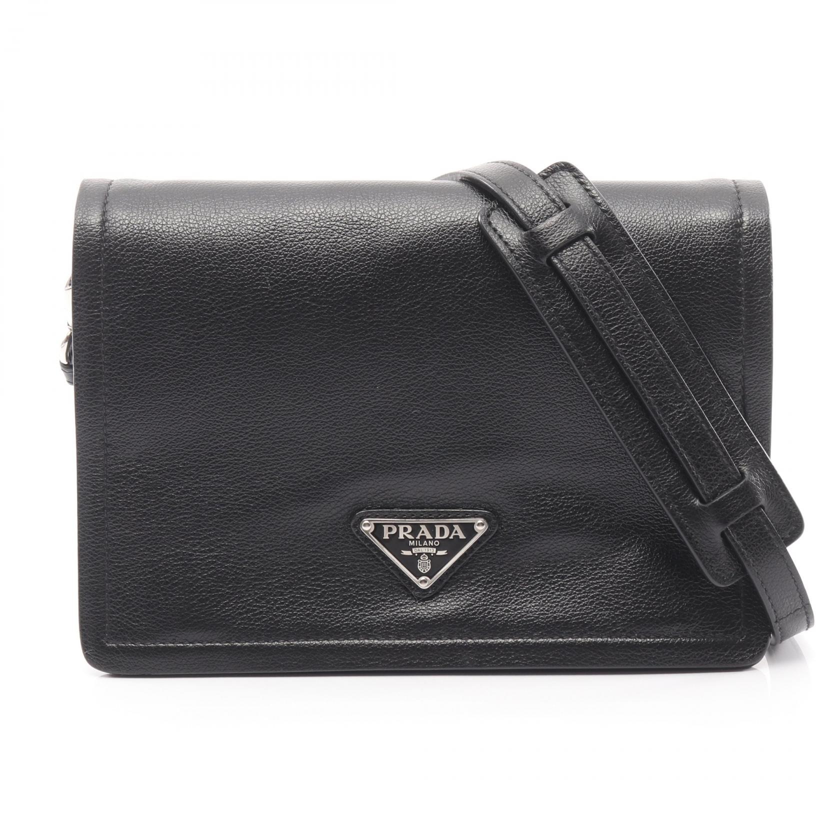 プラダ PRADA GLACE'CALF ショルダーバッグ バッグ レザー レディース ブラック系 1BD296 【中古】