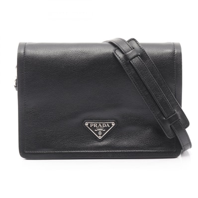 プラダ PRADA GLACE'CALF ショルダーバッグ バッグ レザー レディース ブラック系 1BD296 【中古】
