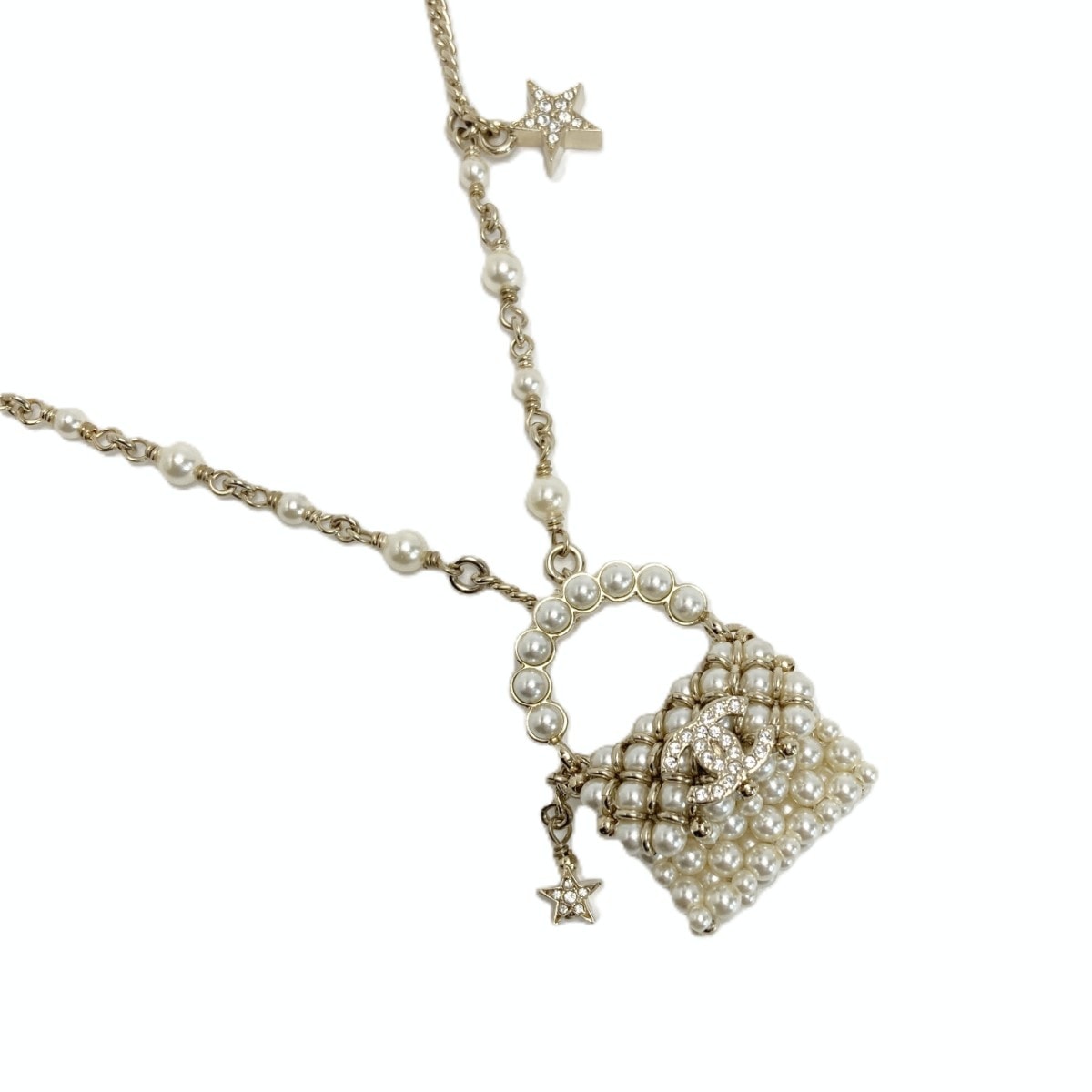 CHANEL シャネル ココマーク マトラッセ ネックレス C23A ゴールド×ホワイト ラインストーン フェイクパール GP