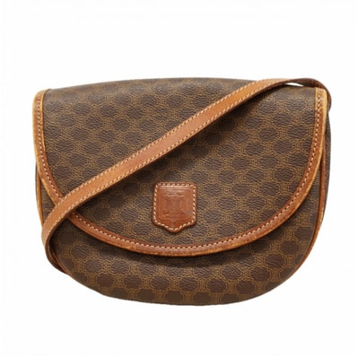 【6dc3831-k】セリーヌ ショルダーバッグ マカダム PVC ブラウン ゴールド金具【中古】レディース