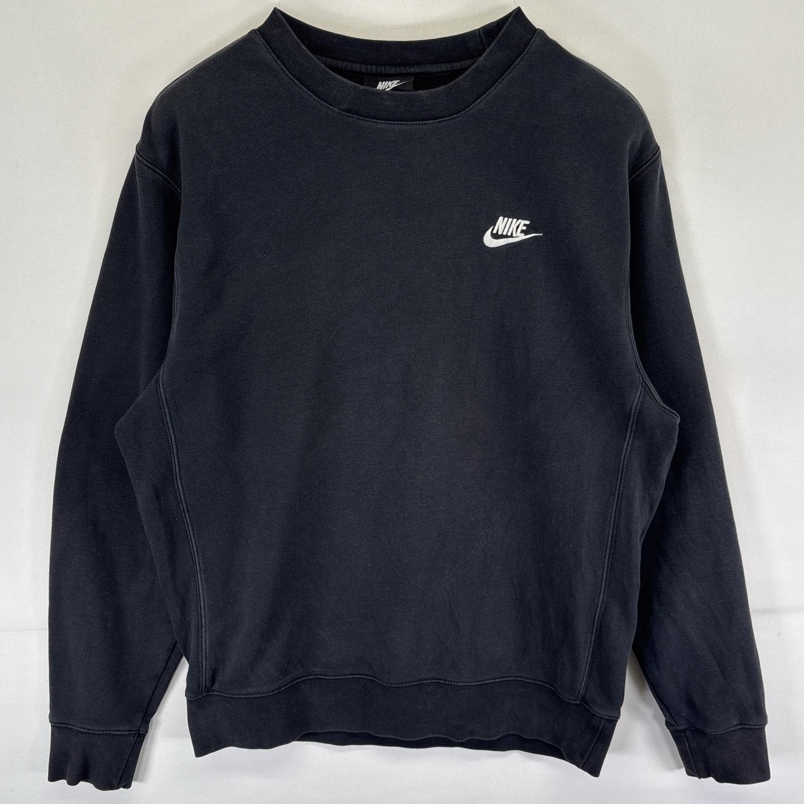 古着 ナイキ NIKE スウェット トレーナー ワンポイントロゴ刺繍 クルーネック プルオーバー  S  ブラック メンズ