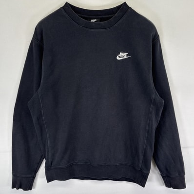 古着 ナイキ NIKE スウェット トレーナー ワンポイントロゴ刺繍 クルーネック プルオーバー S ブラック メンズ