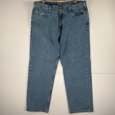 古着 カーハート Carhartt デニムパンツ ジーパン 5ポケット ワンポイント ロゴ ワークパンツ テーパード 大きいサイズ w42 L32 ブルー メンズ