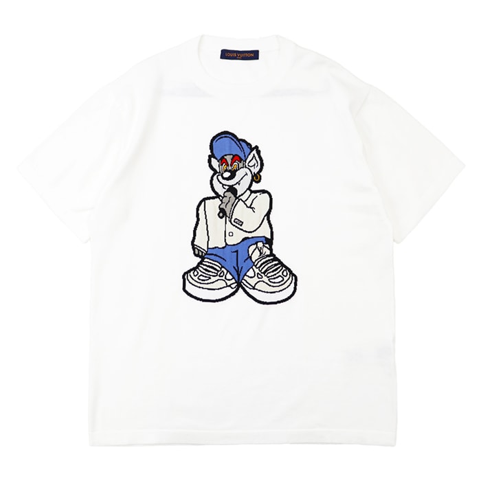 LOUIS VUITTON ルイ・ヴィトン Tシャツ サイズ XL メンズ 2023SS グラフィックショートスリーブニットウエア キャラクター インターシャ オーバーサイズ プルオーバー 半袖 トップス ホワイト 白 イタリア製