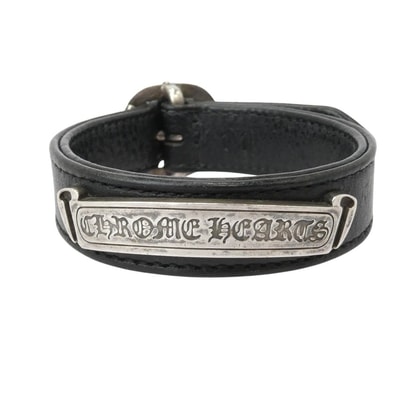 Chrome Hearts Women's Scroll Label Gunslinger Leather Bracelet "Black/Silver"