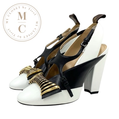 ルイヴィトン LOUIS VUITTON パンプス 靴 シューズ レザー ホワイト ブラック ゴールド サンダル スリングバック