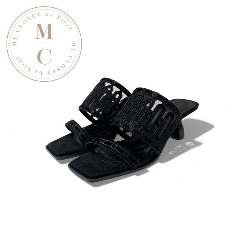 エルメス HERMES ジョイア サンダル 靴 シューズ スエード メッシュ ブラック 黒 ミュール 未使用