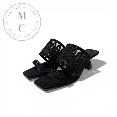 エルメス HERMES ジョイア サンダル 靴 シューズ スエード メッシュ ブラック 黒 ミュール 未使用